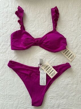 Dippin' Daisy's Magenta Ruffle Strap Bikini Set